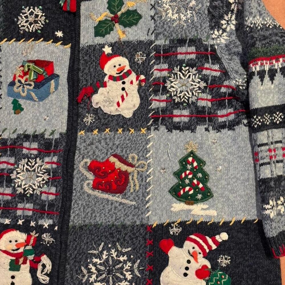 Christmas Patchwork Zip Up Jacket Grannycore - image 3